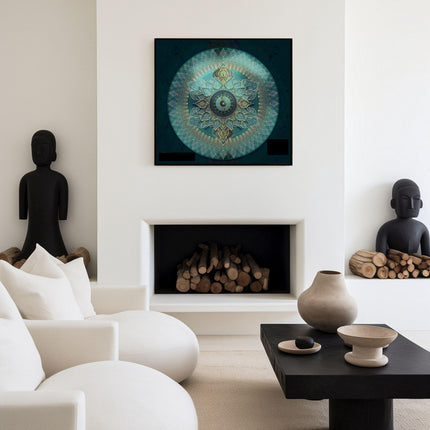 Jazbest – Türkiser Mandala-Kunstdruck, Heilige Geometrie, Boho-Wohnkultur