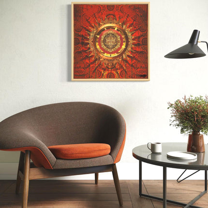 Golden Crimson Portal  Red and Gold Sacred Geometry Mandala Wall Art