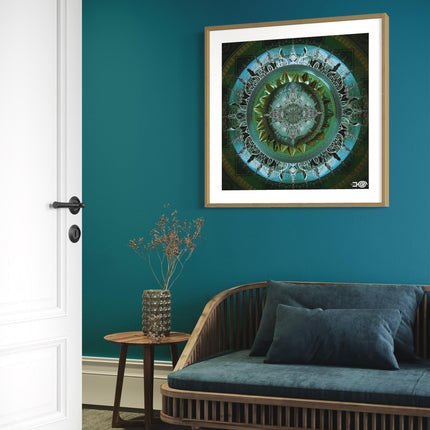 Emerald, Blue Mandala Art Print: Sacred Geometry,Boho Spiritual Home Decor
