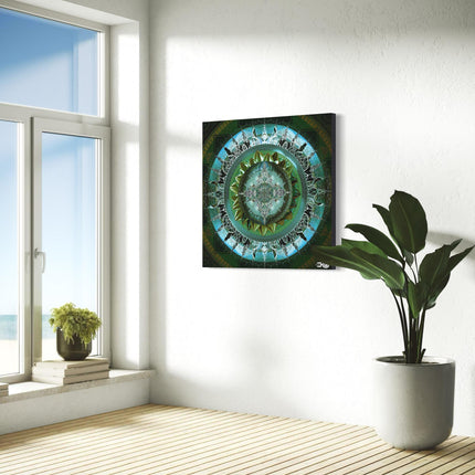 Emerald, Blue Mandala Art Print: Sacred Geometry,Boho Spiritual Home Decor