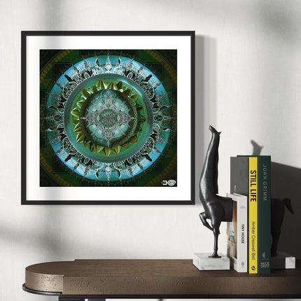 Emerald, Blue Mandala Art Print: Sacred Geometry,Boho Spiritual Home Decor