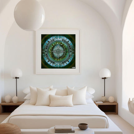Emerald, Blue Mandala Art Print: Sacred Geometry,Boho Spiritual Home Decor
