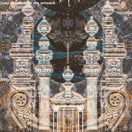 Mystical Sun Temple Wall Art  Sacred Geometry Boho Decor, Bronze Midnight Blue Print
