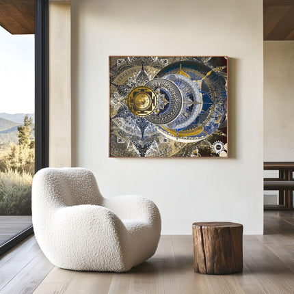 Royal Blue Gold Spiritual Wall Art Print , Large Sacred Geometry Celestial Print, for Yoga Studio, Office or Living Room