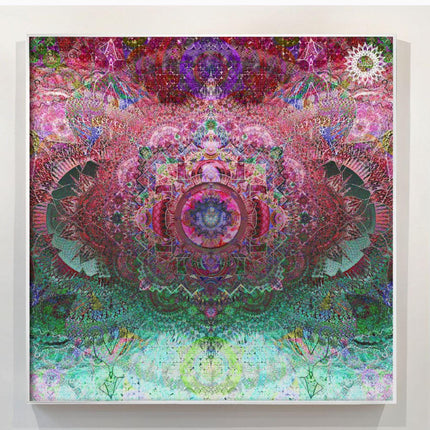 Visionary Mandala Art Print: Sacred Geometry, Psychedelic Boho Wall Art, Pink Green Meditation Decor