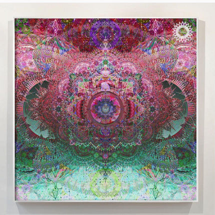 Visionary Mandala Art Print: Sacred Geometry, Psychedelic Boho Wall Art, Pink Green Meditation Decor