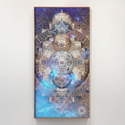 Celestial Wonder Mandala  Cosmic Blue and Gold Wall Art
