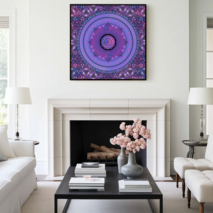 Neopsychedelic Vibrant Abstract Mandala Print, Calming Inspiring Yoga Wall Art, Spiritual Large Living Decor
