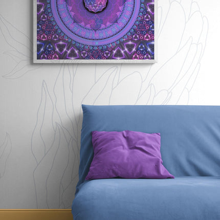 Electro Cosmic Mandala Print Neon Purple Blue Sacred Geometry Wall Art