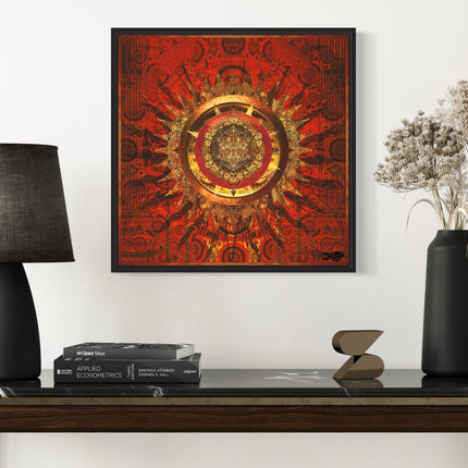 Golden Crimson Portal  Red and Gold Sacred Geometry Mandala Wall Art
