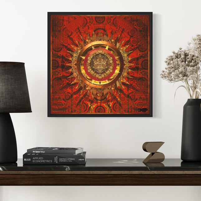 Golden Crimson Portal  Red and Gold Sacred Geometry Mandala Wall Art