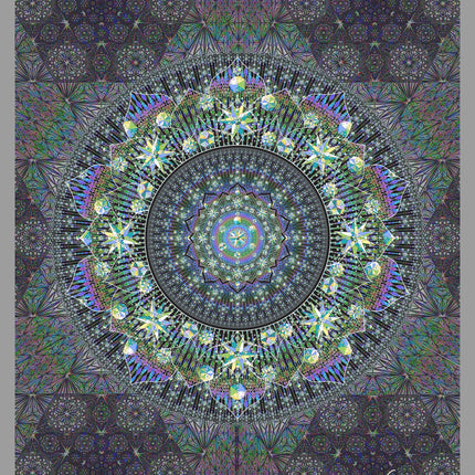 Radiant Mandala Wall Art  Charcoal, Teal, Violet Galaxy Desig, Sacred Geometry Boho Print, for Living Room, Bedroom or Yoga Studio