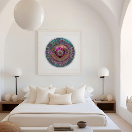 Mystic Lotus Mandala Art Print  Teal Magenta Sacred Geometry Wall Art (Digital Download)