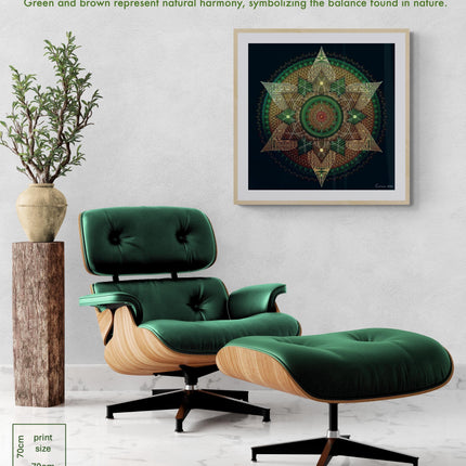 Emerald Gold Mandala Art Print, Sacred Geometry Wall Decor, Green Spiritual Home Art