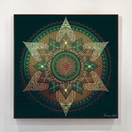 Emerald Gold Mandala Art Print, Sacred Geometry Wall Decor, Green Spiritual Home Art