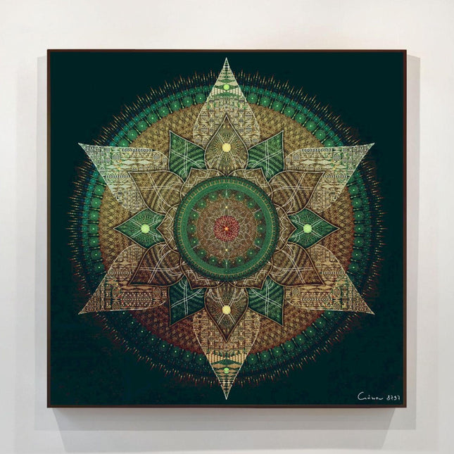 Emerald Gold Mandala Art Print, Sacred Geometry Wall Decor, Green Spiritual Home Art