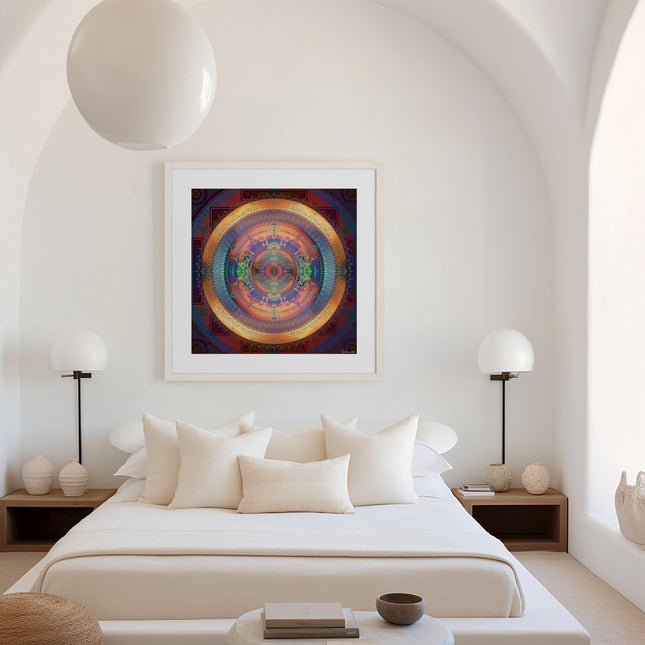 Luminous Mandala Art Print: Psychedelic Geometric Boho Wall Decor Poster