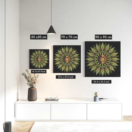 Cosmic Sunflower Mandala: Green Sun Mandala Art Print, Sacred Geometry Wall Decor
