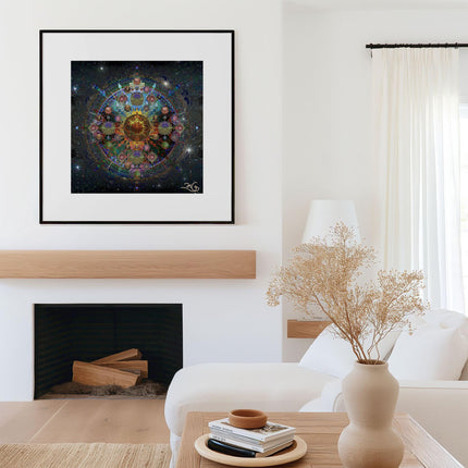 Celestial Solar Mandala Art Print  Sacred Geometry Cosmic Wall Decor (Digital Download)