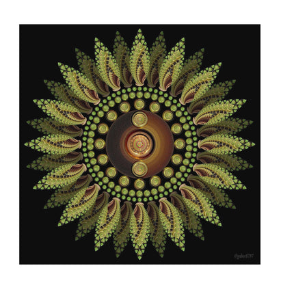 Green Sunflower Mandala Wall Art, Large Sacred Geometry Cosmic Print, for Yoga Studio, Office or Living Room