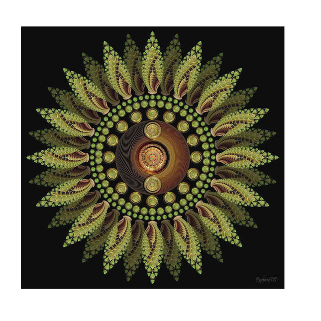 Green Sunflower Mandala Wall Art, Large Sacred Geometry Cosmic Print, for Yoga Studio, Office or Living Room