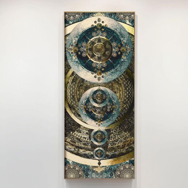 Cosmic Mandala Art Print: Teal Gold Sacred Geometry Wall Art (Vertical/Horizontal)