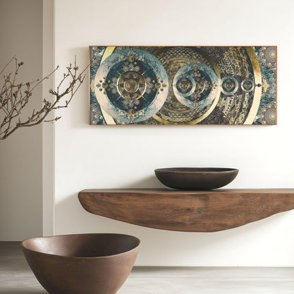 Cosmic Mandala Art Print: Teal Gold Sacred Geometry Wall Art (Vertical/Horizontal)