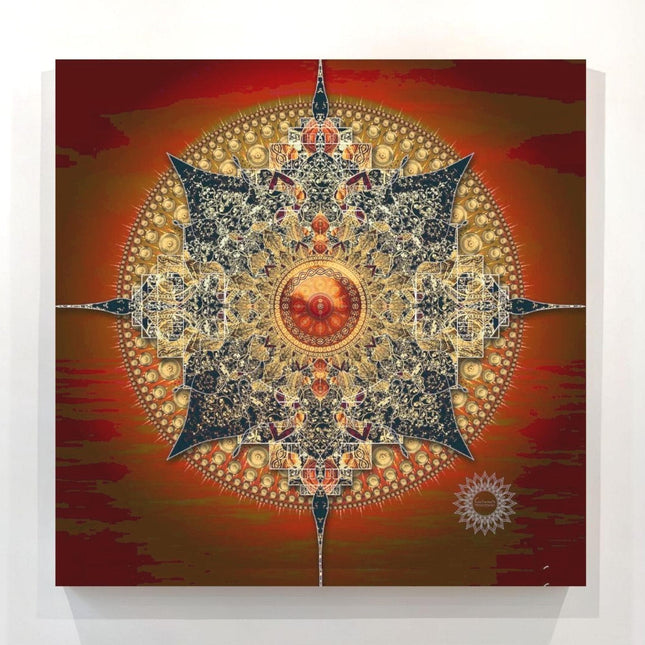 Red Gold Mandala Art Print  Sacred Geometry Sunburst Decor, Spiritual Decor