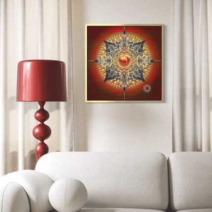 Red Gold Mandala Art Print  Sacred Geometry Sunburst Decor, Spiritual Decor
