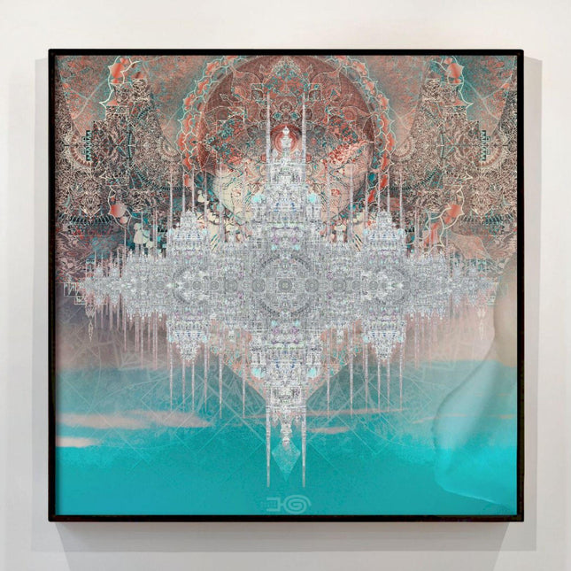 Sacred Geometry Castle Print  Aqua Blush Mandala Wall Art (Print Only)