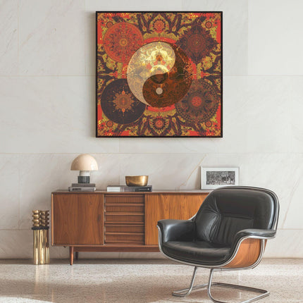 Yin Yang Mandala Wall Art, Large Sacred Geometry Spiritual Print, for Hotel Lobby, Office or Meditation Room