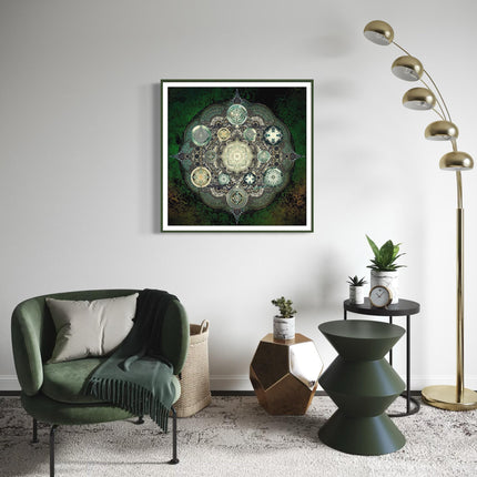 Sage Green Mandala Wall Art  Sacred Geometry Boho Print, Spiritual Decor