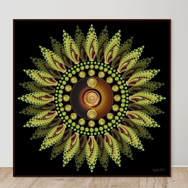 Cosmic Sunflower Mandala: Green Sun Mandala Art Print, Sacred Geometry Wall Decor