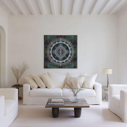 Aquamarine Mandala Wall Print, Sacred Geometry Artwork, Ocean Blue Spiritual Decor, Meditation Poster