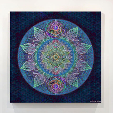 Blauer Mandala-Kunstdruck: Heilige Geometrie, Meditationsdekor