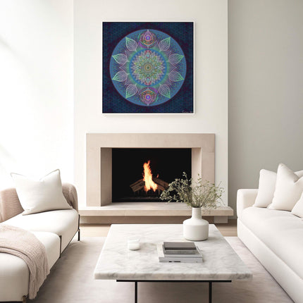 Blauer Mandala-Kunstdruck: Heilige Geometrie, Meditationsdekor