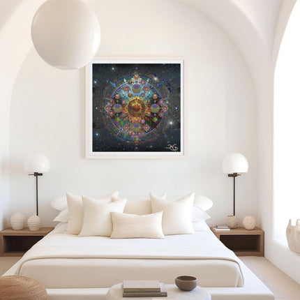 Celestial Solar Mandala Art Print  Sacred Geometry Cosmic Wall Decor (Digital Download)