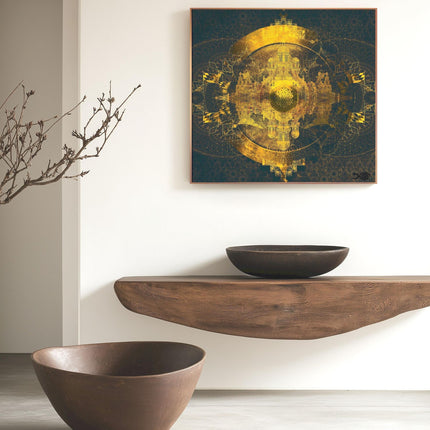 Golden Shield Mandala Art Print: Sacred Geometry Wall Decor