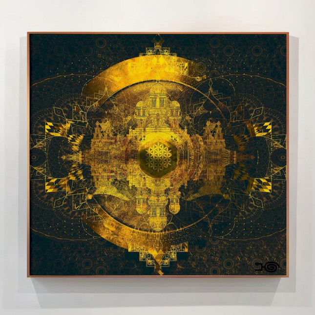 Golden Shield Mandala Art Print: Sacred Geometry Wall Decor