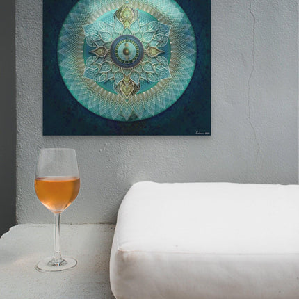 Teal Mandala Wall Art, Large Sacred Geometry Boho Print, for Wellness Space, Office or Living Room, Jazbest