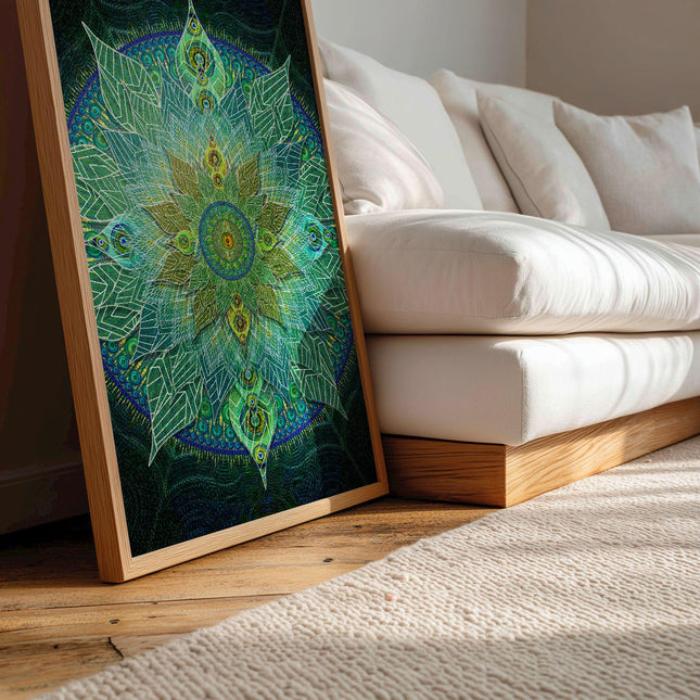 Green Mandala Wall Art – Sacred Geometry Print
