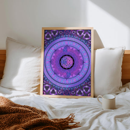 Neopsychedelic Vibrant Abstract Mandala Print, Calming Inspiring Yoga Wall Art, Spiritual Large Living Decor