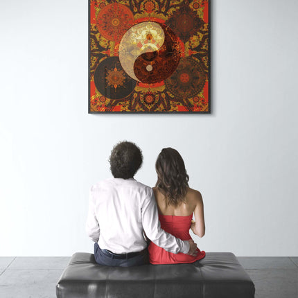 Yin Yang Mandala Wall Art, Large Sacred Geometry Spiritual Print, for Hotel Lobby, Office or Meditation Room