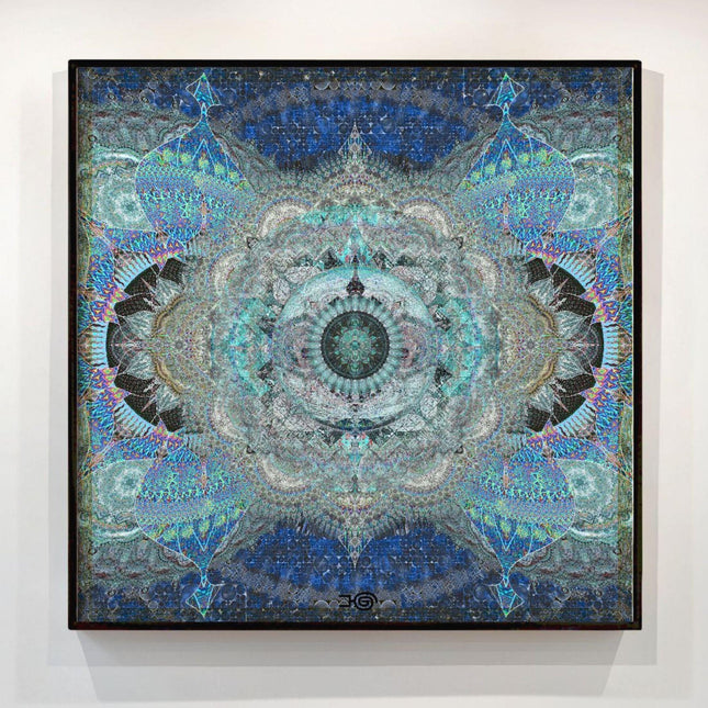 Azure Blue Mandala Art Print: Spiritual Meditation Decor, Hahnemühle Metallic Paper