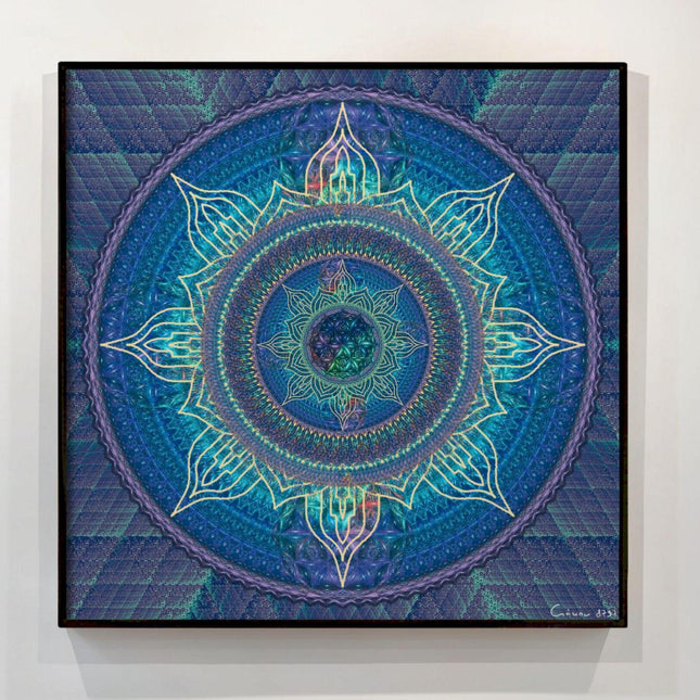 Blue Dream Mandala Art: Sacred Geometry Print on Metallic Paper