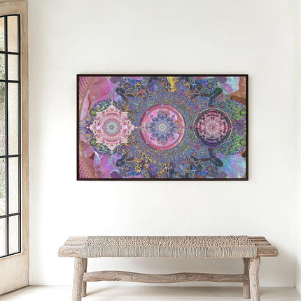 Pink Chakra Mandala Wall Art, Large Sacred Geometry Psychedelic Print, for Office, Living Room or Meditation Space