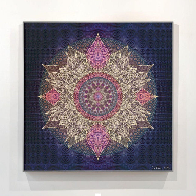 Mystic Lotus Mandala Print  Boho Sacred Geometry Wall Art, Purple Gold Spiritual Decor
