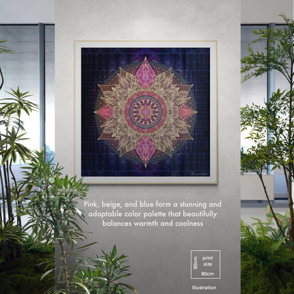 Mystic Lotus Mandala Print  Boho Sacred Geometry Wall Art, Purple Gold Spiritual Decor