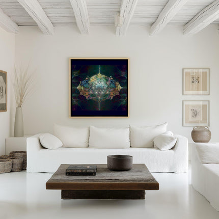 Alameida Luminous Dream Portal  Teal Gold Sacred Mandala Wall Art for Meditation & Spiritual Home Décor