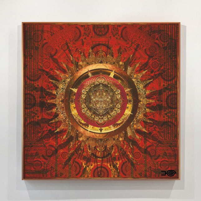 Golden Crimson Portal  Red and Gold Sacred Geometry Mandala Wall Art